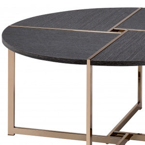 HMS 35 Black and Champagne Metal Round Cross Legs Coffee Table