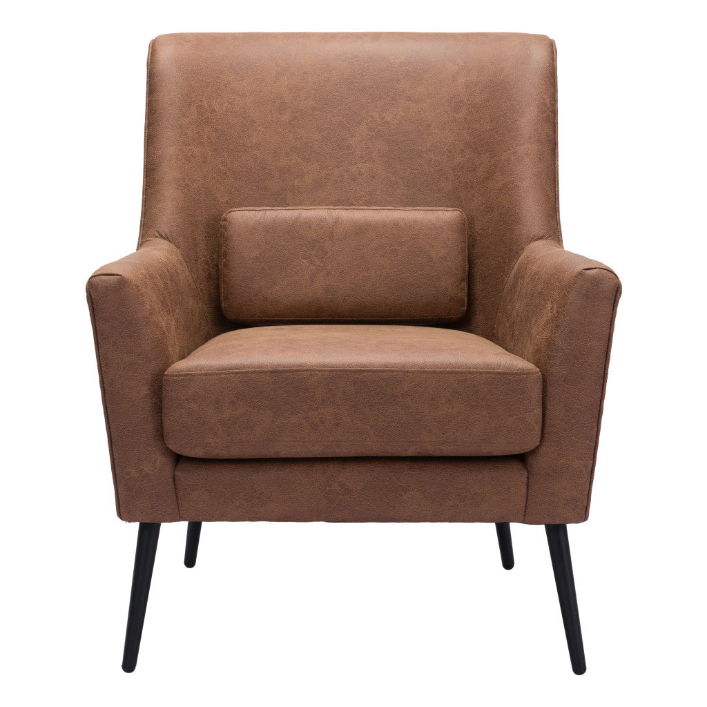 HMS 29 Brown and Black Faux Leather Arm Chair with Upholstered Toss Pillow Stylish Living Room Furniture