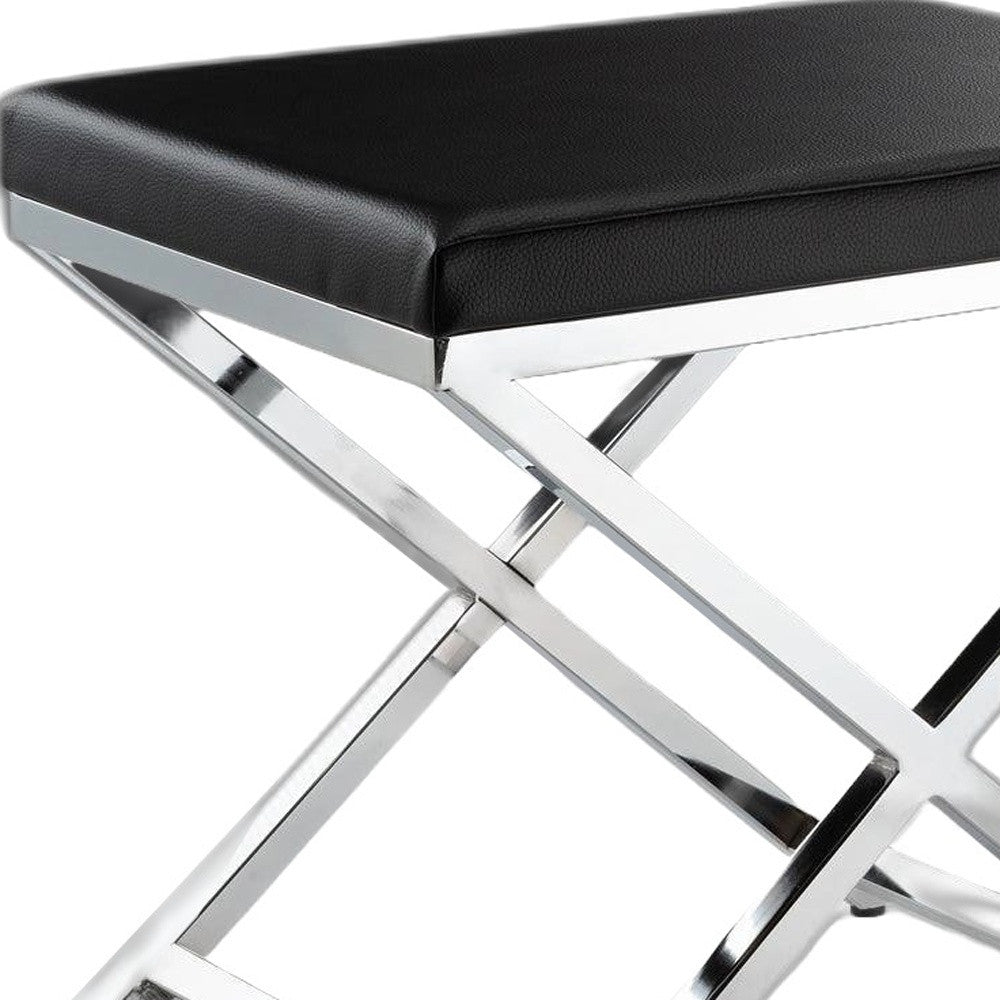 HMS 21\" Black and Silver Faux Leather Vanity Chair for Living Room