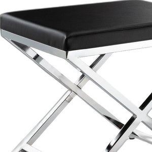 HMS 21\" Black and Silver Faux Leather Vanity Chair for Living Room