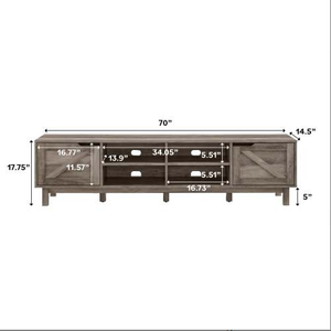 FCJ Modern Rustic Barndoor Open-Storage TV Console Wooden TV Shelf for Farmhouse Living Room for TVs up to 80 Inches
