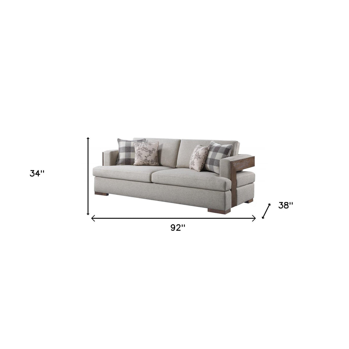 HMS 92 Beige Fabric Sofa Set with Toss Pillows Brown Legs for Living Room