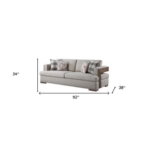 HMS 92 Beige Fabric Sofa Set with Toss Pillows Brown Legs for Living Room