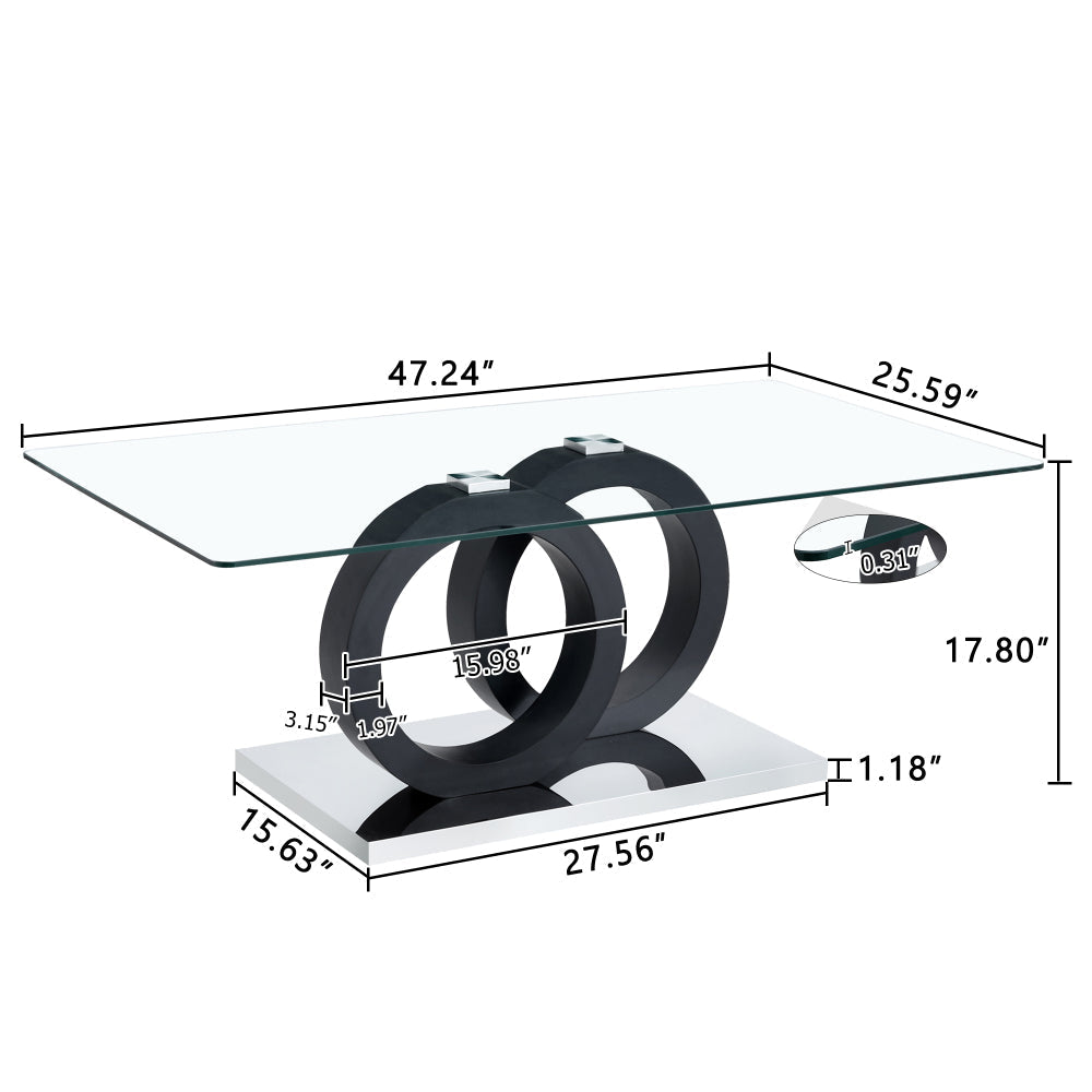 Modern Style Glass Top MDF Coffee Table with Black Base, Suitable for Living Rooms and Lounge Areas