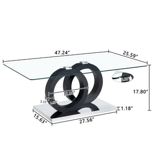 Modern Style Glass Top MDF Coffee Table with Black Base, Suitable for Living Rooms and Lounge Areas