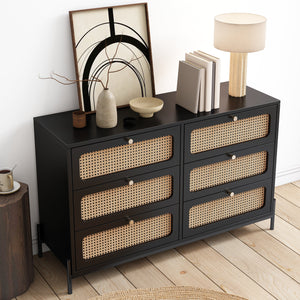 Solid Black Wooden Furniture for Living Room Table Top Rattan Wood Cabinet Closet for Farmhouse Hotel Hall Entry