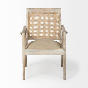 HMS 28\" Cream and Natural Fabric Distressed Arm Chair for Living Room