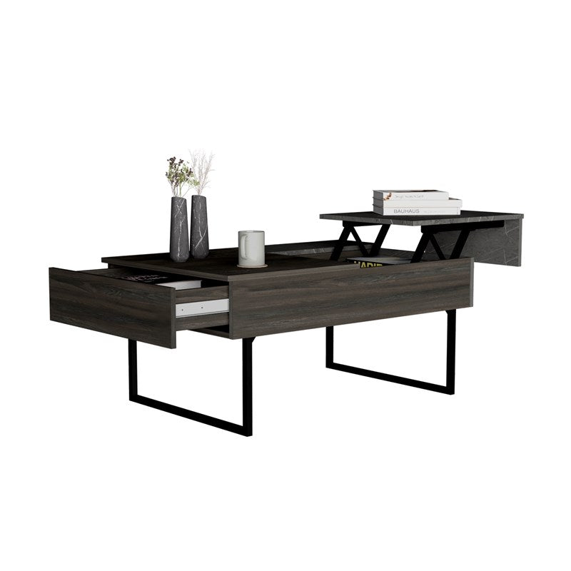 HMS 39\" Espresso and Black Metal Lift Top Coffee Table with Drawer