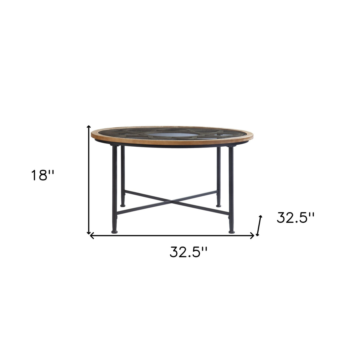 HMS 33 Floral Design Tempered Glass Top Round Coffee Table Metal Side Table for Living Room Use