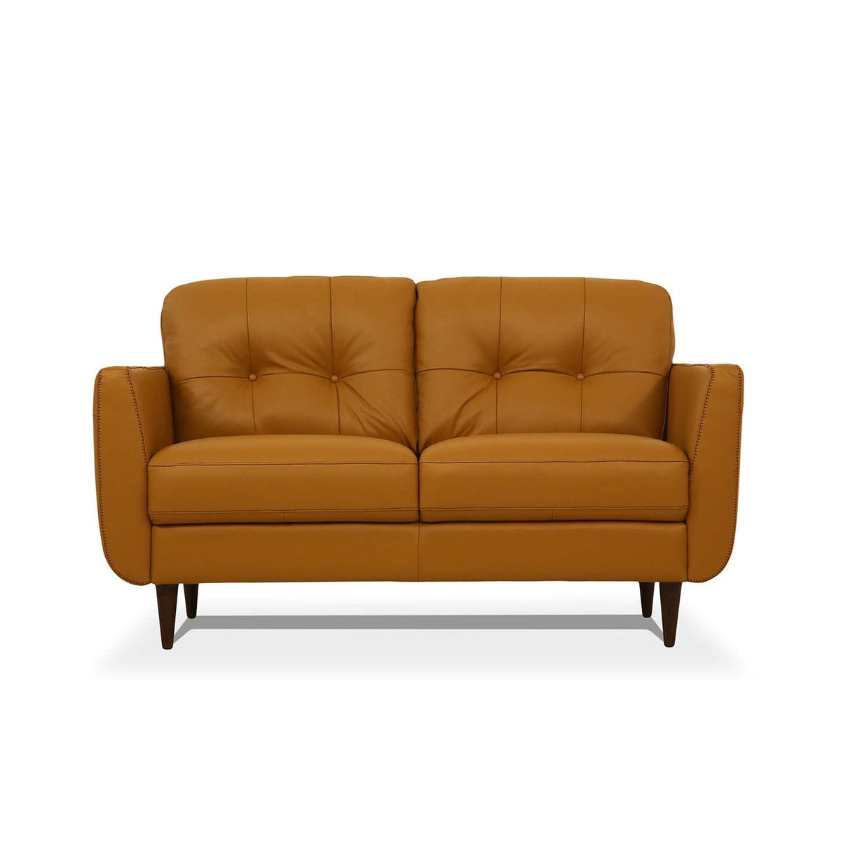 HMS 59 High-End 2-Seater Camel and Brown Genuine Leather Chesterfield Loveseat Stylish Living Room Furniture