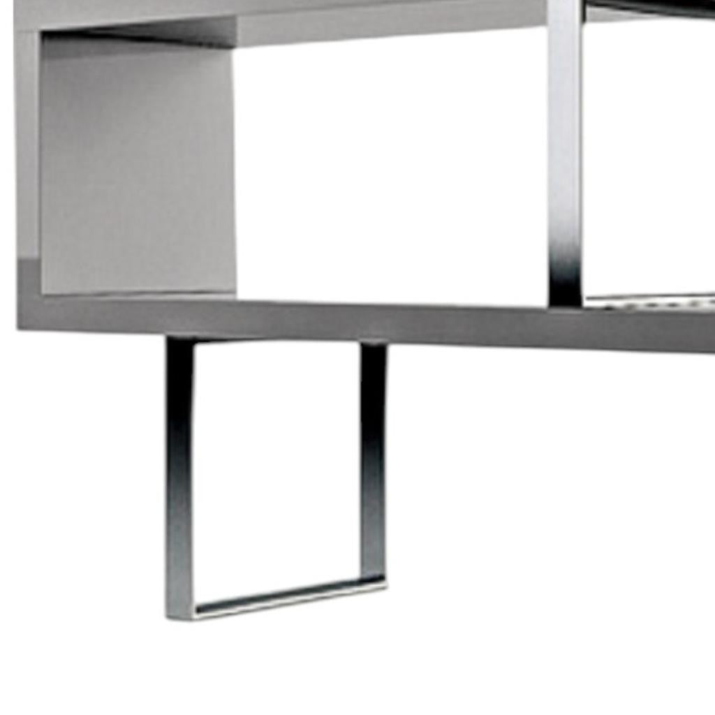 HMS 67 Three-Tier Etagere Bookcase in Gray and Silver Metal and Wood Three-Tier Bookcase