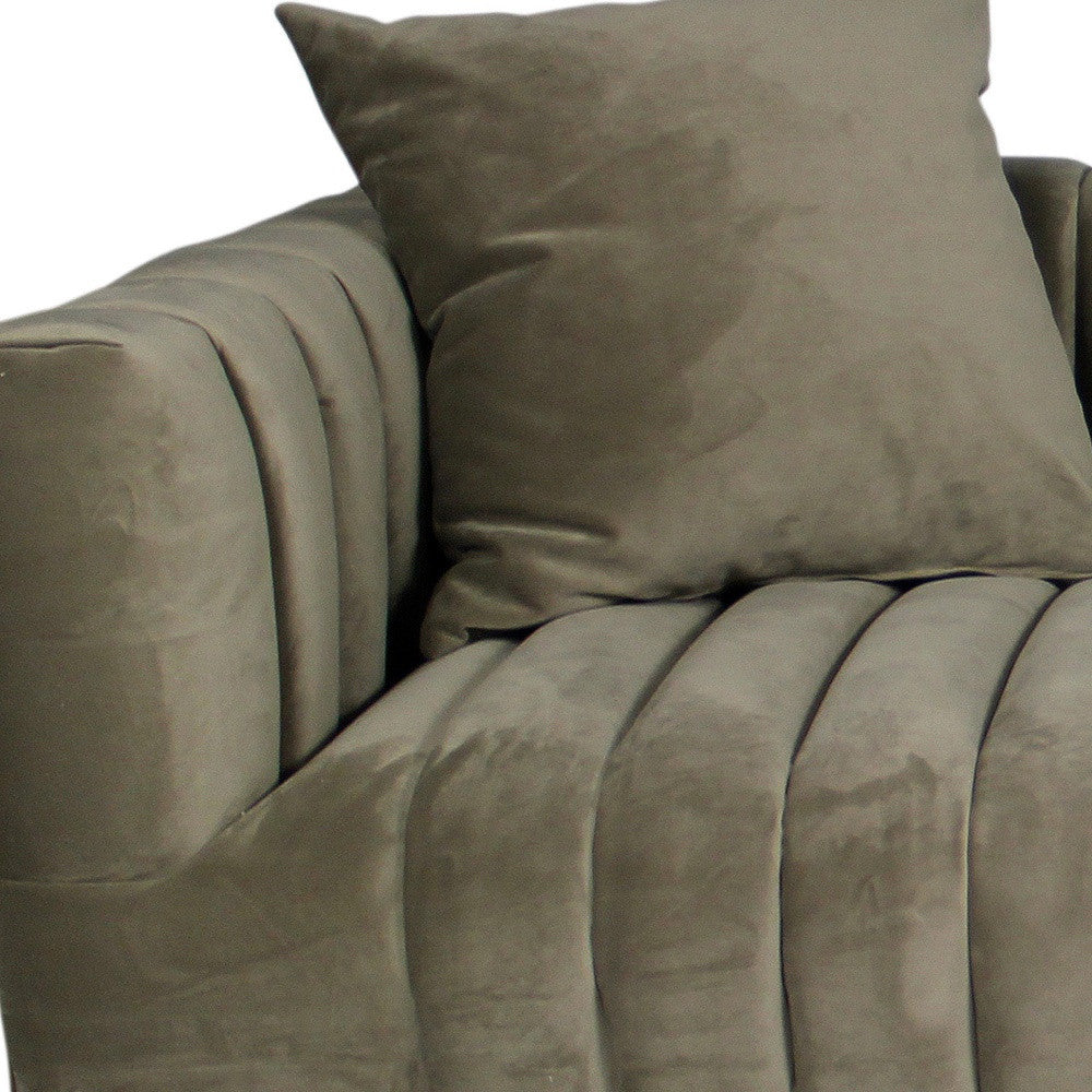 HMS 90 Sectional Sofa and Gold-Legged Toss Pillows Gray Brown Velvet with Sponge-Filled Sponge for Living Room Furniture