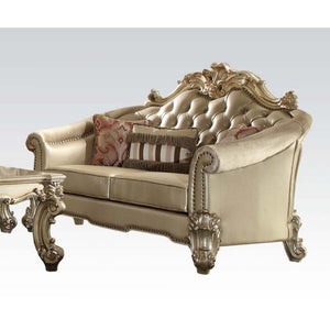 HMS 67 Home Furniture Gold and Bone Faux Leather Loveseat Set with Toss Pillows One-Seater Sectional Sofa for Living Room