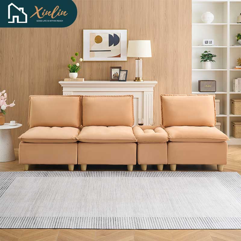 104\" Pumpkin Flannel 3-Seater Modular Sofa Fashion-Minimalist with Storage for Living Room or Outdoor Free Shipping US