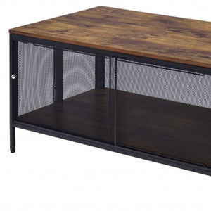 HMS 41 Brown & Black Wood and Metal Frame Coffee Table with Shelf for Living Room or Entry Stylish Furniture