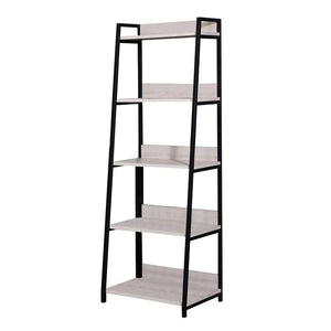 HMS 67 Five Tier Ladder Bookcase in Natural and Black Metal Five Tier Bookcase
