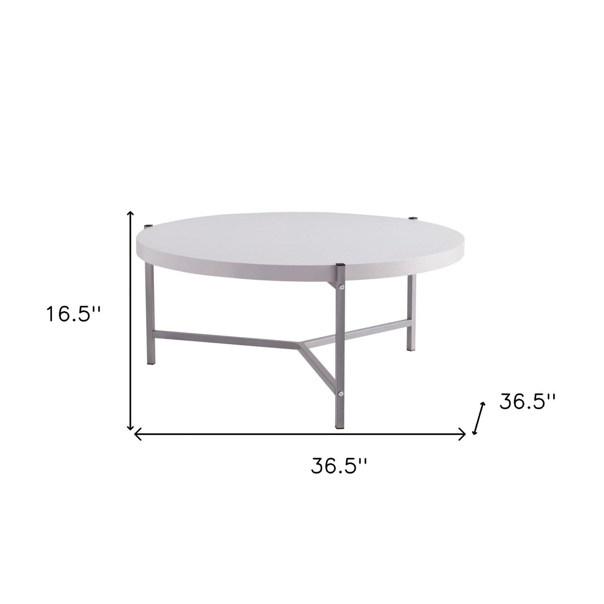 HMS 37\" White and Silver Round Coffee Table with Wood and Stainless Steel Finish
