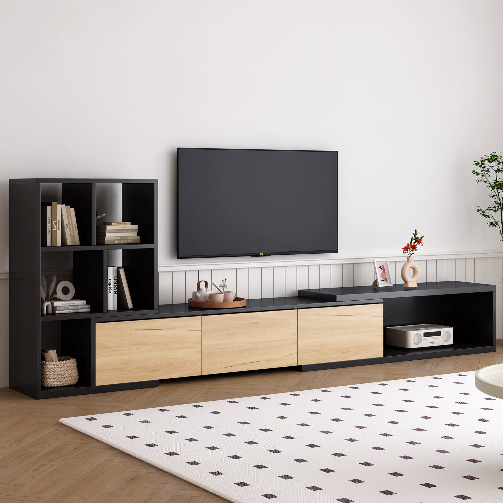 High Glossy Coffee Table with 2 Drawers, Practical Two Tone Center Table with Hidden Compartments, Rectangle Cocktail Table