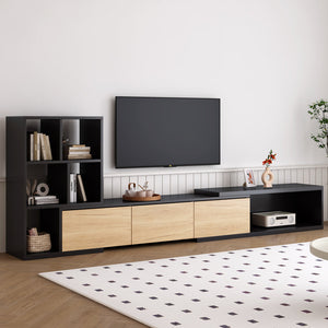 High Glossy Coffee Table with 2 Drawers, Practical Two Tone Center Table with Hidden Compartments, Rectangle Cocktail Table