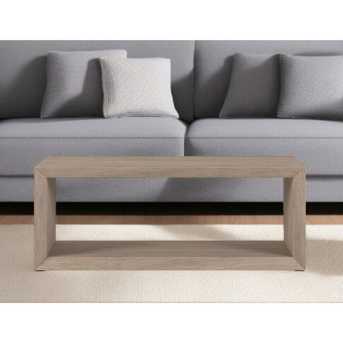 48\" Gray Classic Design Coffee Table with Shelf HMS Metal and MDF Wood for Living Room Home Furniture