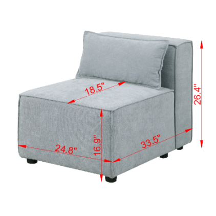 Simple and Grand 3-Seater Modular Sofa in Grayish Blue Chenille Fabric Soft Seat Back Knock FCJ Version