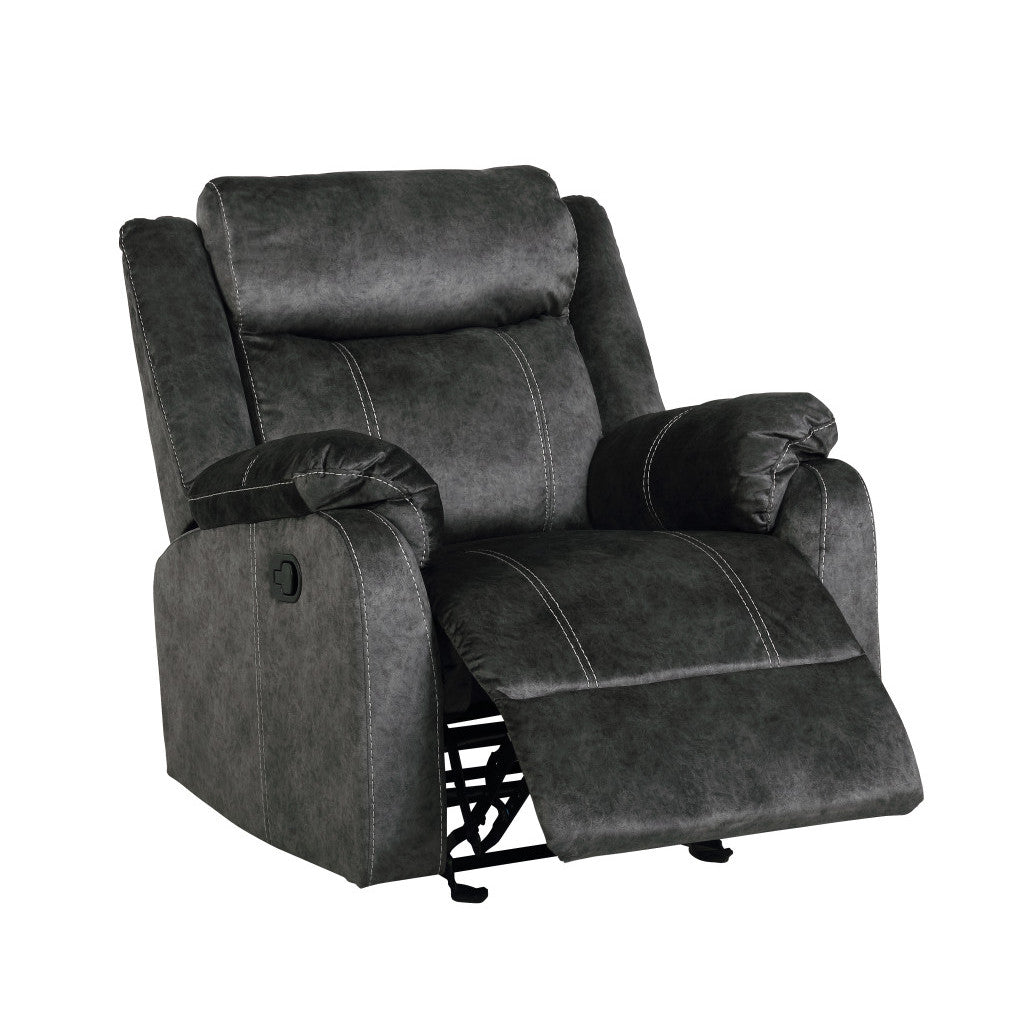 Modern Style 35" Granite Gray Fabric Manual Recliner Extendable Synthetic Leather Upholstery Wood/Metal Frame for Living Room