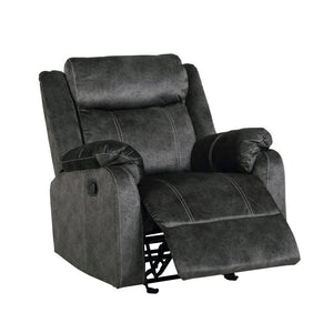 Modern Style 35" Granite Gray Fabric Manual Recliner Extendable Synthetic Leather Upholstery Wood/Metal Frame for Living Room
