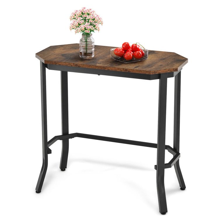 Stable Steel Frame Coffee Table with Rustic Wood Grain Narrow End Table