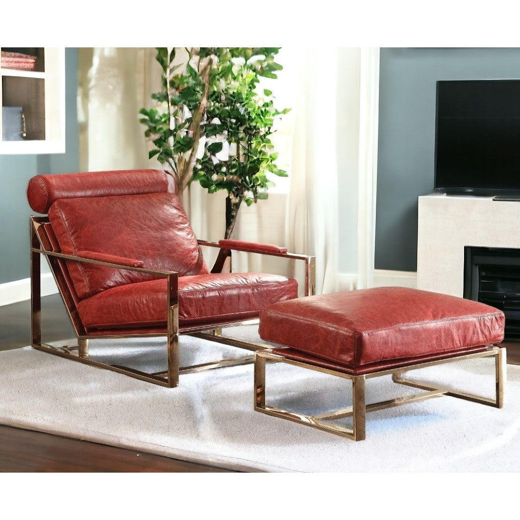 HMS 29 Red and Gold Top Grain Leather Arm Chair for Living Room
