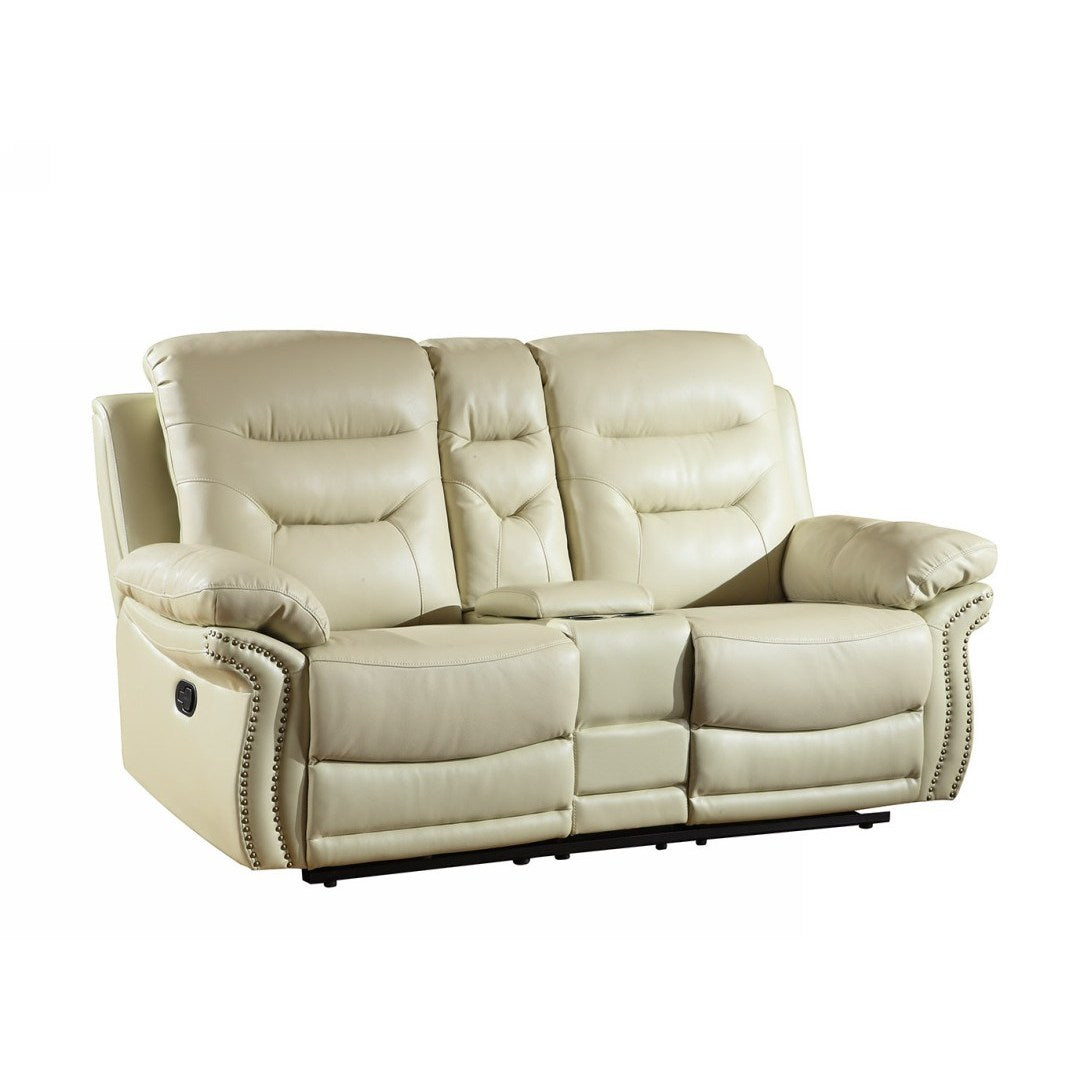 75" Modern Beige Manual Reclining Love Seat Extendable Feature Genuine Synthetic Leather Upholstery Massage Storage Included