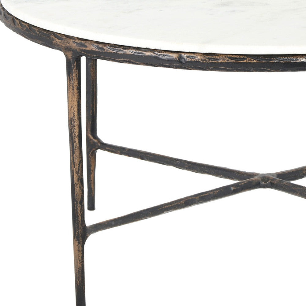 HMS 36\" White and Brown Genuine Marble and Aluminum Round Coffee Table
