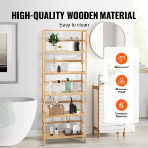 6-Tier Bamboo Ladder Bookcase Rectangle Storage Rack Bookshelf Eco-Friendly and Stylish Bookcase