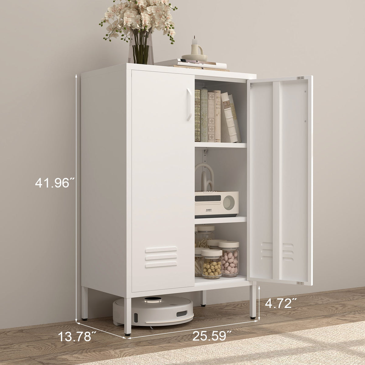 White Kitchen Pantry Storage Cabinet Tall Steel Cabinet Locker for Kitchen  Living Room Dining Room