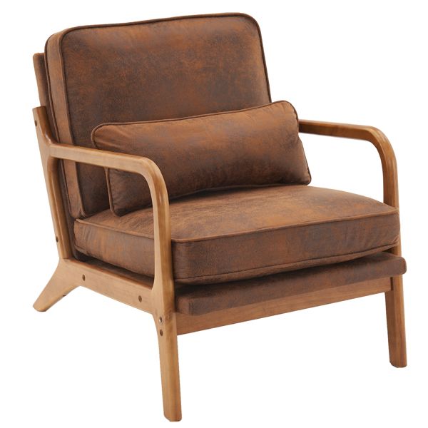 Oak Upholstered Single Lounge Chair with Orange Armrest Indoor Orange Chaise Lounge