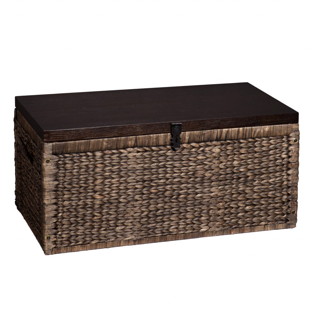 HMS 38 Traditional Brown Wood Wicker Coffee Table with Iron Convertible to Tea Table Living Room Furniture Drawers for Entry Use