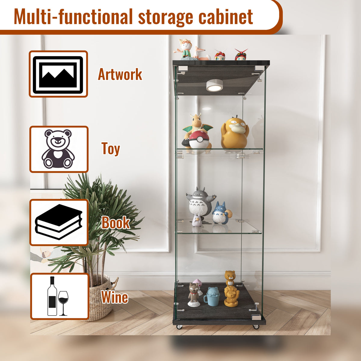 47.9" Glass Display Cabinet Showcases Cabinet for Living Room Storage for Action Figure Garage Kits Home Decor