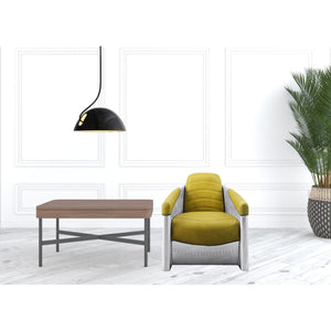 28\" HMS Top Grain Leather Barrel Chair in Yellow and Steel Blue for Living Room