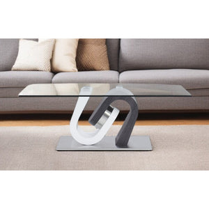 HMS 48\" Clear Gray and White Glass and Steel Mod Coffee Table