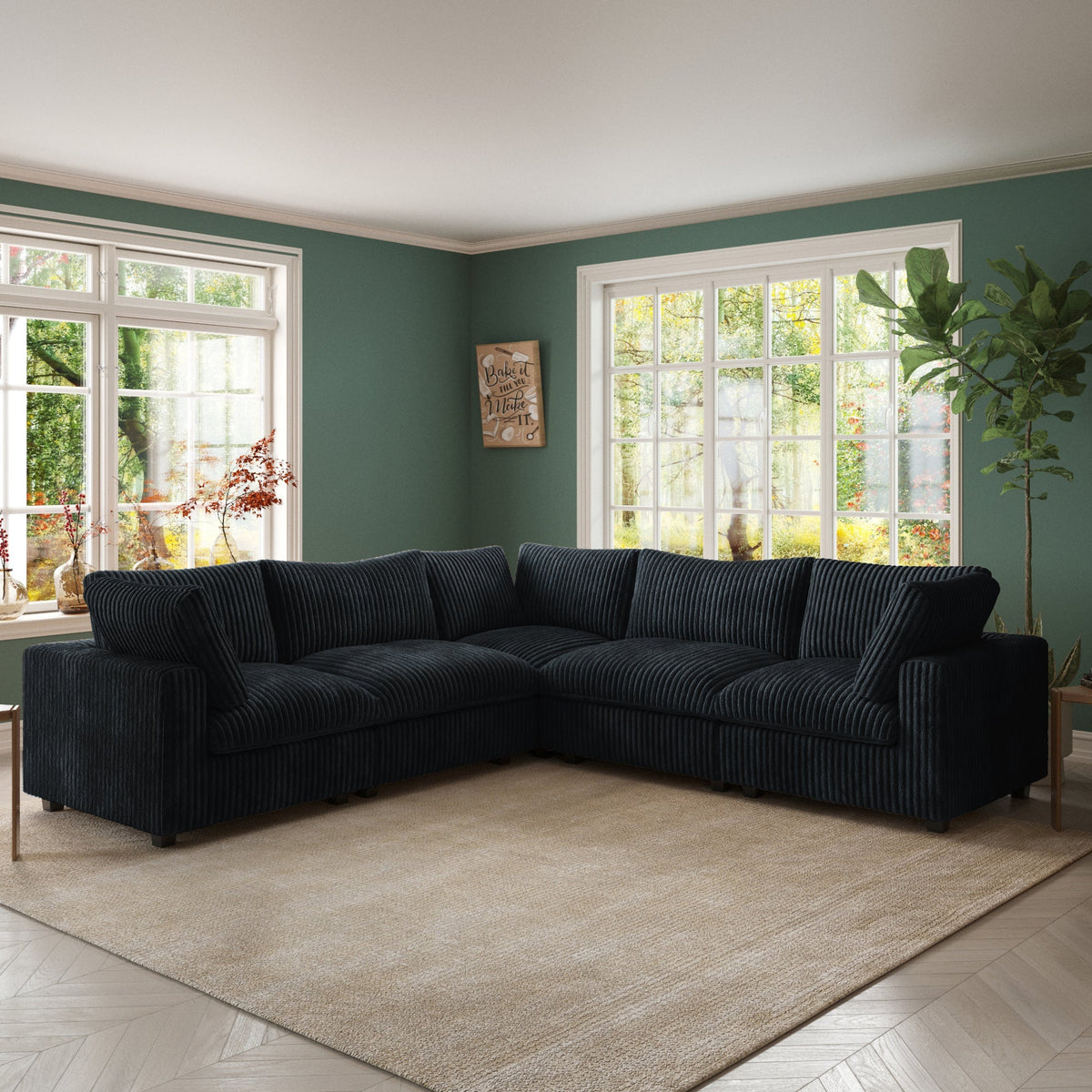 ATUNUS USA in Stock Drop Shipping Cloud Sofa Living Room Furniture Black Corduroy Modular Sectional Couch Sofa Set