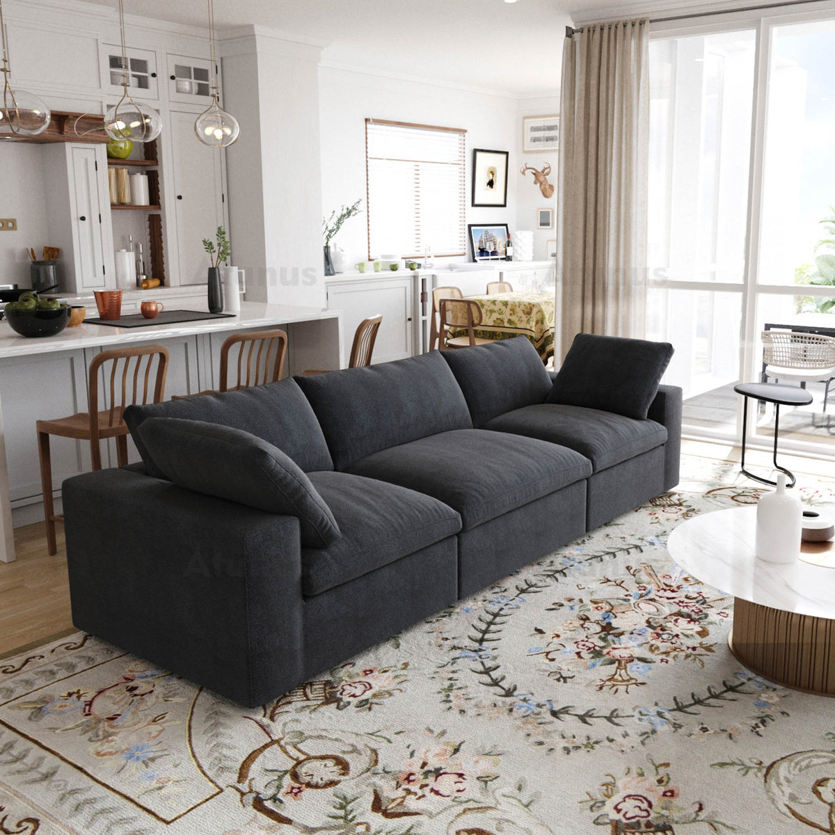 ATUNUS USA in Stock Drop Shipping Cloud Sofa Living Room Furniture Black Corduroy Modular Sectional Couch Sofa Set