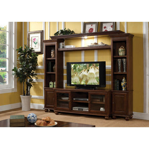 HMS 58\" Brown Wood and Glass TV Stand with Enclosed and Open Storage for Home Entertainment