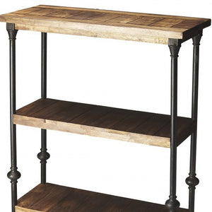 HMS 62 Brown Iron and Wood Three-Tier Bookcase Industrial Design Style Living Room Furniture for Home Office Book Storage