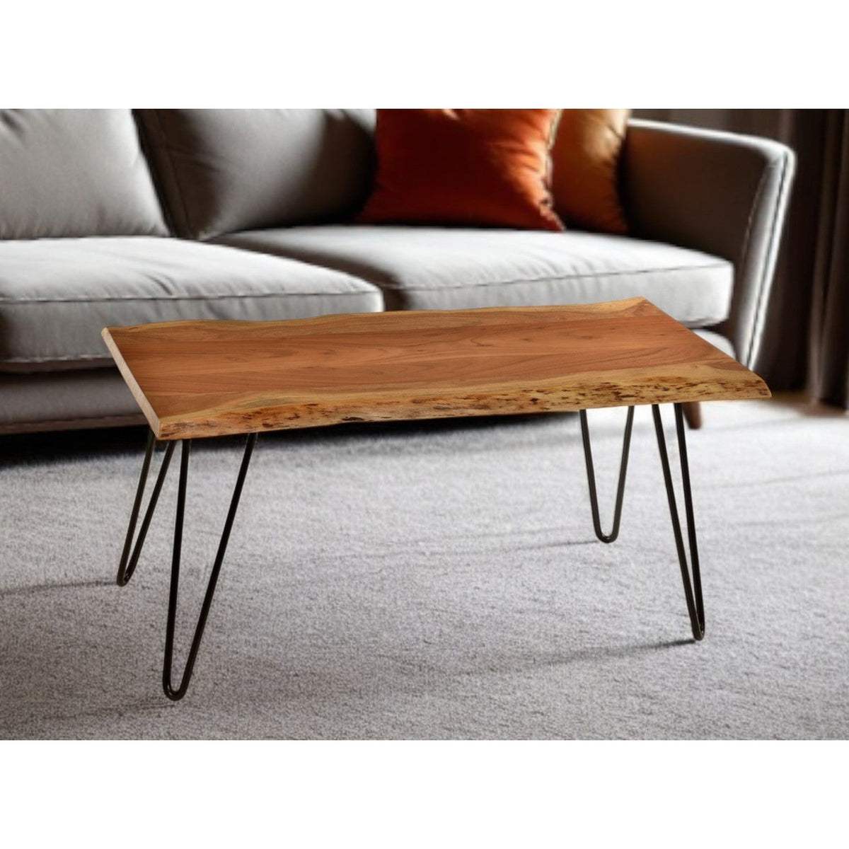 HMS 42\" Solid Wood and Iron Coffee Table in Natural and Black Premium Product Category