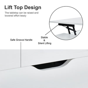 39\" White Lift Top Coffee Table with Hidden Compartment and Storage Shelf for Living Room or Reception Wood Material