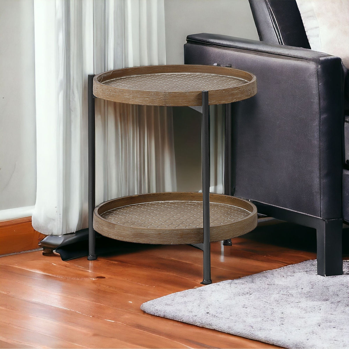 HMS 19\" Solid Brown Wood Round End Table Elegant Console Tables