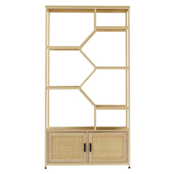 7 Tiers Natural Rattan Bookshelf 39.4'' W X 13.8'' D X 75.6'' H Storage Rack Cabinet for Living Room or Home Office