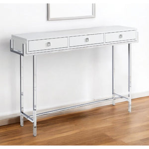HMS 48\" White Silver MDF Console Table Drawers Accent Rustic/minimalist for Entry Villa Living Room Hotel Bedroom Rustic Decor