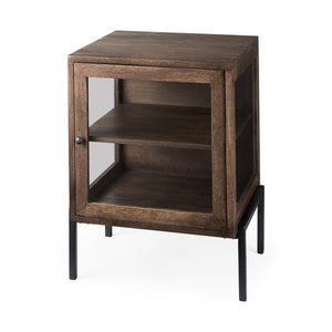 HMS 24\" Brown Solid Wood Square End Table Convertible Farmhouse Style Living Room Side Table