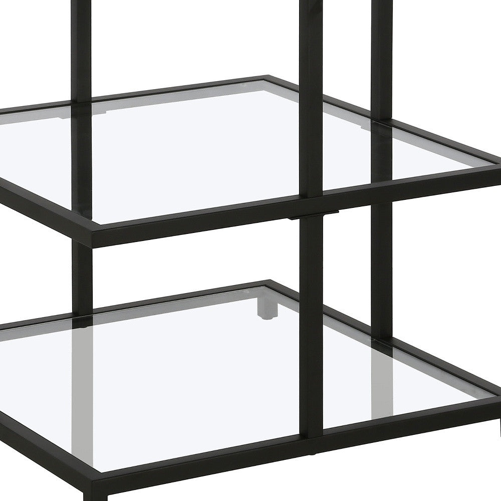 HMS 24\" Black and Clear Glass Steel Square End Table with Two Shelves Console Tables