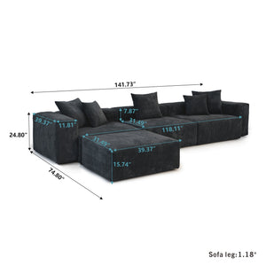 American Vacuum Compressed Black Modular Sectional Sofa Couch Large Corduroy Fabric Sofa Set